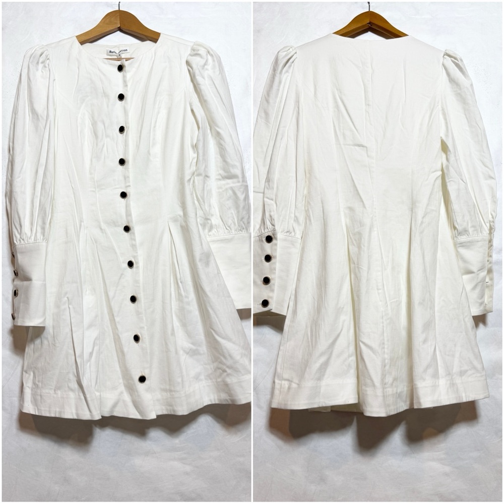 Reformation White Long Sleeve Dress with Black Buttons